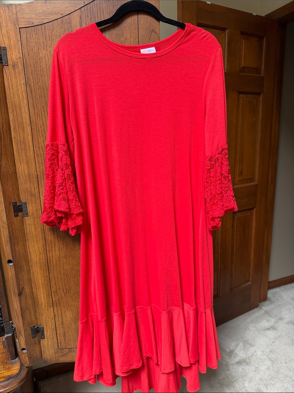 LuLaRoe Bright Red Top with Classic Crew Neck